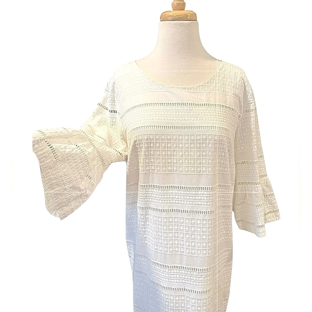 J. Crew White Eyelet Embroidered 100% Cotton Flutter Sleeve Shift Mini Size 10